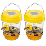 2 Pack Solar Powered Wasp Traps Outdoor Hanging Carpenter Bee Catchers Yellow