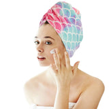 2 Pcs Fish Scales Style Print Microfiber Hair Drying Cap Yellow and Purple