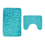 2 Pieces Pebbles Design Bath Mat Set U-Shaped Non-Slip Floor Rugs Bathroom Floor Pads Bathroom Carpets
