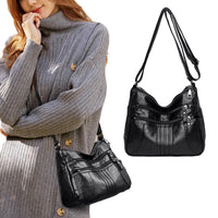 Women Multi Pocket Crossbody Bag Ladies Shoulder Bag PU Leather Mommy Bag Black