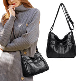 Women Multi Pocket Crossbody Bag Ladies Shoulder Bag PU Leather Mommy Bag Black