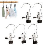 5 Pcs Stainless Steel Metal Hanging Hook Clips Space-Saving Clothespin Travel Hanging Hook Clips Black