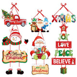 6Pcs Christmas Hanging Door Sign Welcome Sign for Front Door Xmas Party Decorations