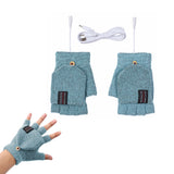 Winter Electric Heated Warmer Gloves USB Cable Half Finger Mitten Green