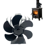 6 Blade Fireplace Fan Heat Self-Powered Wood Stove Top Burner Silent Eco Warming Device