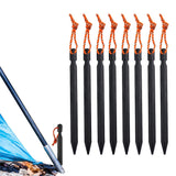8Pcs Aluminum Alloy Tent Stakes Outdoor Camping Trip Tent Peg with Rope Black