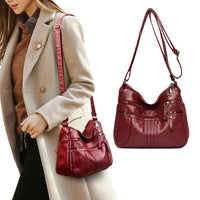 Women Multi Pocket Crossbody Bag Ladies Shoulder Bag PU Leather Mommy Bag Red