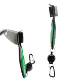 Double Sided Golf Cleaning Brush Club Brush and Groove Brush with Retractable Reel Green