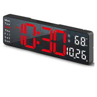 13 Inch Digital Alarm Clock LED Wall Mounted Clock Desk Clock with Temperature Calendar Red