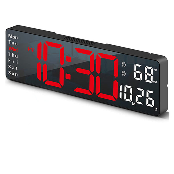 13 Inch Digital Alarm Clock LED Wall Mounted Clock Desk Clock with Temperature Calendar Red