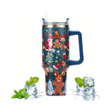 40oz Stainless Steel Christmas Pattern Water Bottle Thermal Mug Travel Tumbler Christmas Gifts Blue