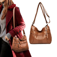 Women Multi Pocket Crossbody Bag Ladies Shoulder Bag PU Leather Mommy Bag Brown