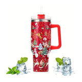40oz Stainless Steel Christmas Pattern Water Bottle Thermal Mug Travel Tumbler Christmas Gifts Red
