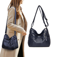 Women Multi Pocket Crossbody Bag Ladies Shoulder Bag PU Leather Mommy Bag Dark Blue