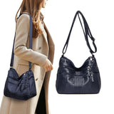 Women Multi Pocket Crossbody Bag Ladies Shoulder Bag PU Leather Mommy Bag Dark Blue