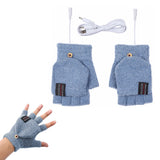 Winter Electric Heated Warmer Gloves USB Cable Half Finger Mitten Blue