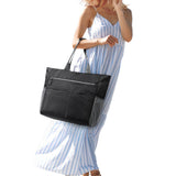 Large Foldable Sandproof Beach Tote Bag with Zipper Shoulder Bag Black