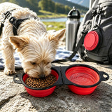 Foldable Dual Pet Bowl Portable for Cats and Dogs Home Outdoor Red