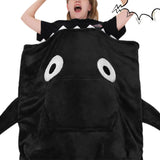 Shark Hoodie Blanket Cartoon Sleeping Wearable Adult Throw Blanket Black