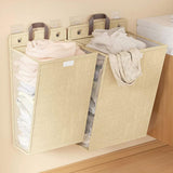 2 PCS Wall Mounted Foldable Laundry Hamper Hanging Clothes Storage Basket Beige