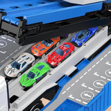 Transform Carrier Truck Race Track Toys with 8 Mini Race Cars Blue