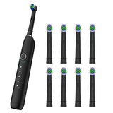 Rotating Electric Toothbrush with 5 Modes 8 Brush Heads for Home Travel Black