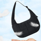Small Nylon Quilted Crescent Shoulder Bag for Women with Adjustable Strap Black