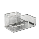 3 Compartment Mesh Pen Holder Desk Organizers Pencil Holder for Desk Silver