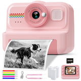 Printing Camera Instant Print 1080P Selfie Digital Camera with 64GB Card - Pink