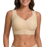 Seamless Front Closure Bra Wireless Full Coverage Cross Back Women Nude