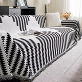 Reversible Sofa Couch Cover Boho Chenille Blanket Black