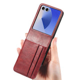 PU Wallet Card Holder Case Compatible With Samsung Galaxy Z Flip 6 7 8 with Stand Red