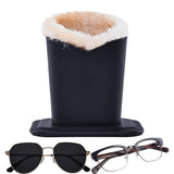 Soft Plush Lined PU Leather Eyeglasses Desk Holder Stand with Base Black