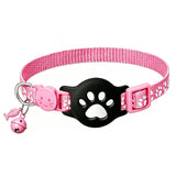 Adjustable Cat Collar with Holder Compatible with Apple AirTag Reflective Collar with Bell for Kittens Cats Pink