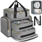 Double-Layer Portable Nail Polish Organizer Bag with Removable Pouches for Travel Gray