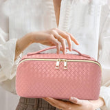 Makeup Bag Large Capacity Travel Cosmetic Bag Portable PU Leather Makeup Bag Organizer Pink