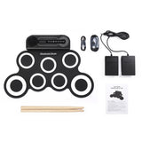 Electric Portable Roll-Up Drum Toy Set with Sticks Practice Pad White