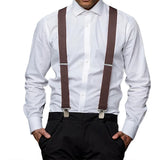 Adjustable X Back Suspenders Men's Elastic with 4 Metal Clips 120cm Brown