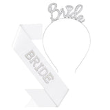 3Pcs Bride to Be Headband with Sash and Veil for Bachelorette Party Decorations White Rhinestone