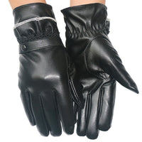 Pair of Women Winter Gloves Touch Screen Driving Warm PU Leather Gloves Style 2