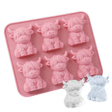 2 PCS 6 Cavity Silicone Highland Cow Ice Cube Molds Pink