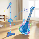 2 in 1 Guitar Microphone Toy with Color Lights for Ages 4 Plus Blue