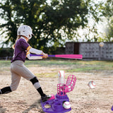 3-in-1 Tee Ball Set for Retractable Baseball Batting Tee Set Pink