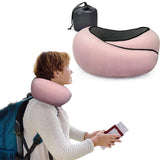 Memory Foam Travel Pillow with Storage Bag Neck Pillow for Plane Car Train Office Pink