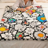 DIY Coloring Blanket Washable Color-In Throw Blanket for Sofa Travel Books and Cups
