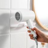 2PCS Wall Mounted Hair Dryer Holder with Cord Organizer Adhesive Blow Dryer Rack White