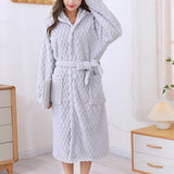 Women Bathrobe Long Winter Warm Wearable Bathrobe Grey
