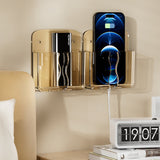 2 PCS No Drill Wall Phone Holder Clear Phone Stand for Home Brown