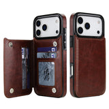 Flip Leather Wallet Case Shockproof Cover for iPhone 17 Series Dark Brown