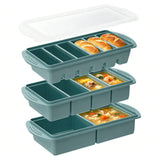 3PCS Silicone Freezer Trays with Lid For Meal Prep&Freezing Soup Stews Gray Blue